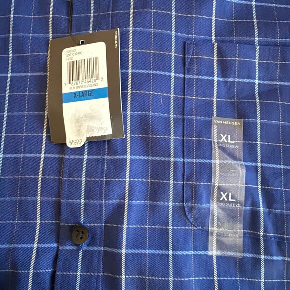 Van Heusen Men's XL 17 - 17.5 Blue Check Long Sleeve Button Down Shirt NWT - Picture 3 of 4